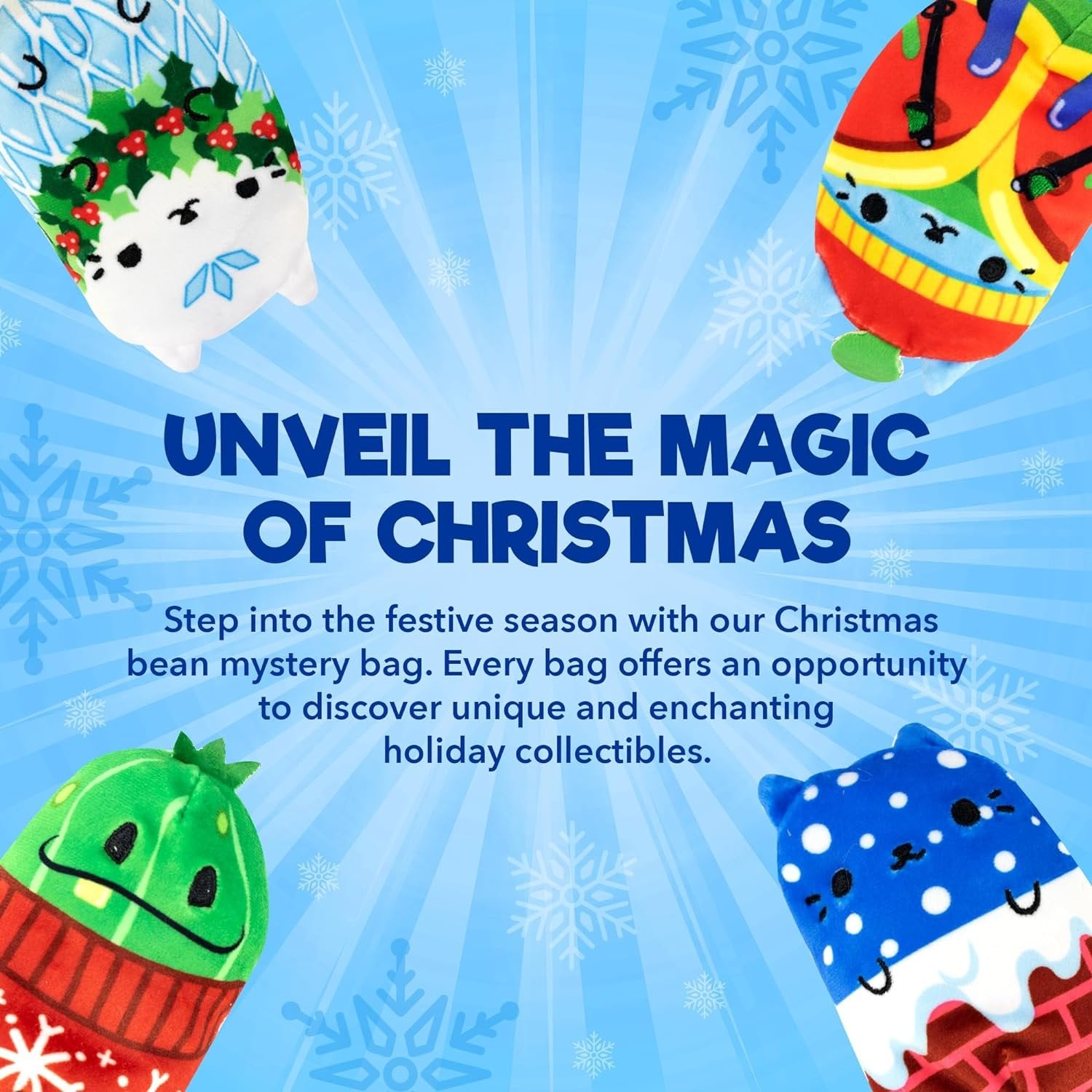 Cats vs Pickles 12pk Christmas Bean Mystery Bags | 4" Bean Filled Plushies for Advent Calendars | Blind Bags for Girls and for Boys | Surprise Bean Collectibles for Kids & Adults | 12-pack