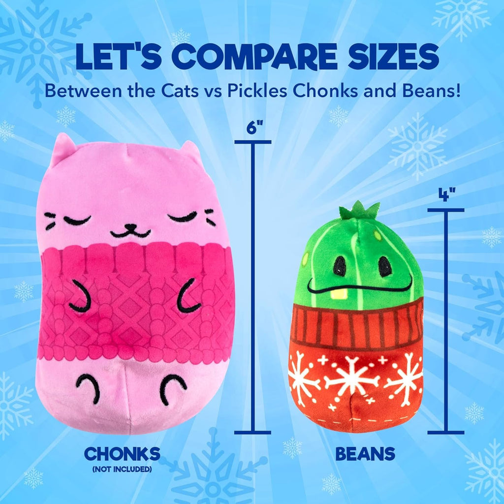 Cats vs Pickles 12pk Christmas Bean Mystery Bags | 4" Bean Filled Plushies for Advent Calendars | Blind Bags for Girls and for Boys | Surprise Bean Collectibles for Kids & Adults | 12-pack