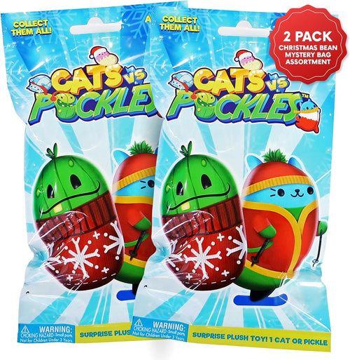 Cats vs Pickles 12pk Christmas Bean Mystery Bags | 4" Bean Filled Plushies for Advent Calendars | Blind Bags for Girls and for Boys | Surprise Bean Collectibles for Kids & Adults | 12-pack