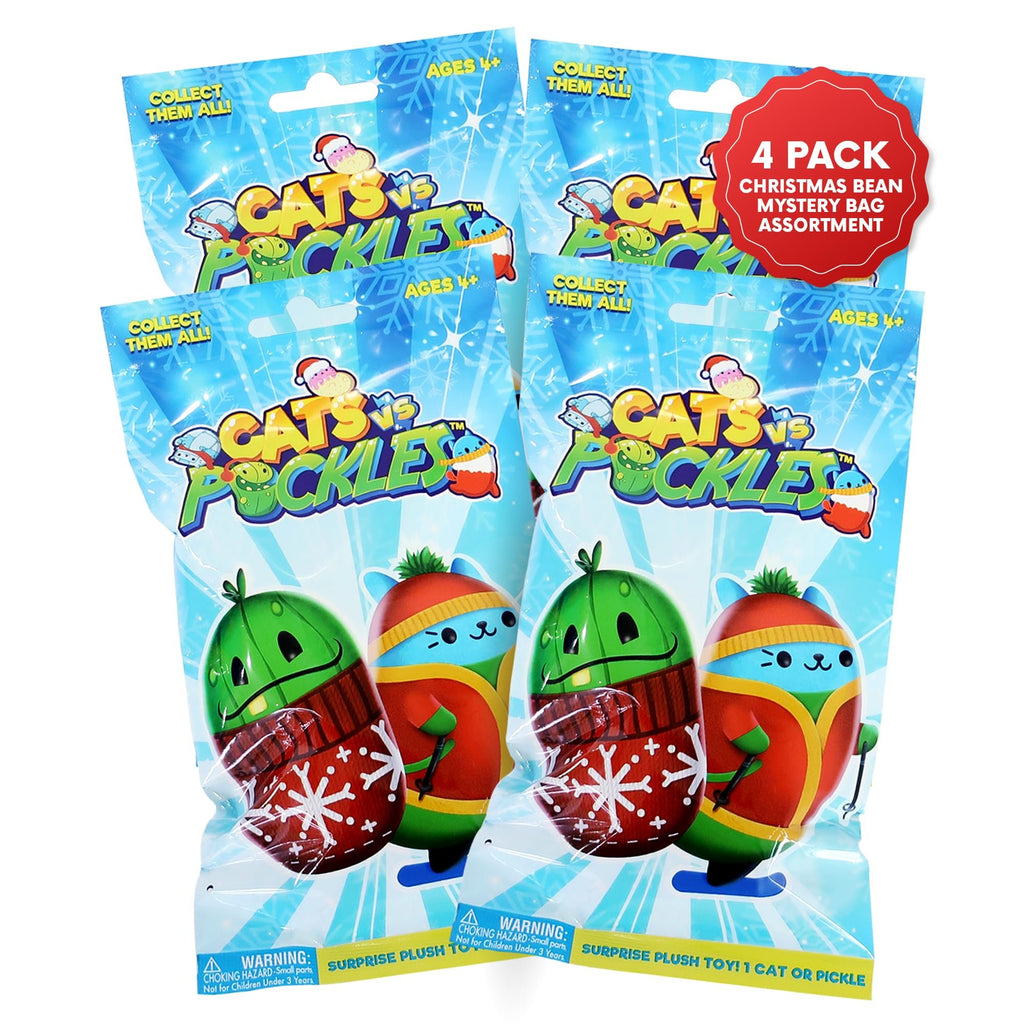 Cats vs Pickles 12pk Christmas Bean Mystery Bags | 4" Bean Filled Plushies for Advent Calendars | Blind Bags for Girls and for Boys | Surprise Bean Collectibles for Kids & Adults | 12-pack