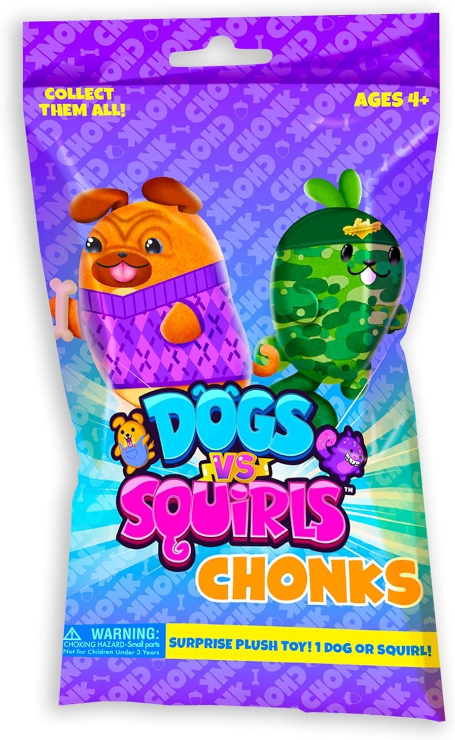 Dogs vs Squirls - Mystery Bag - 12-Pack - Chonks - Amazon Exclusive Super-Soft & Bean-Filled Plushies! Collect These as Stocking Stuffers! Great for Advent Calendars - Great for Kids, Boys, & Girls!