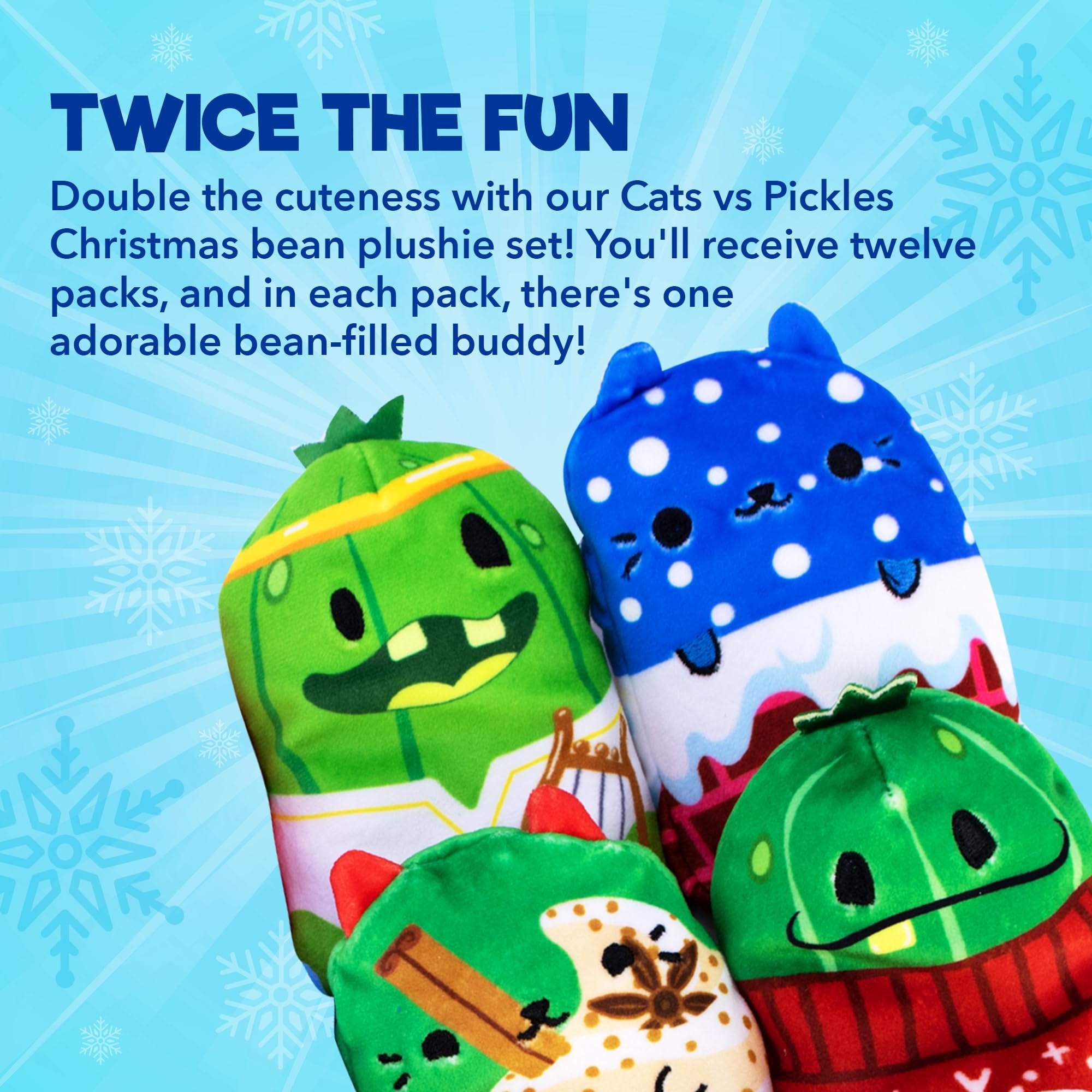Cats vs Pickles 12pk Christmas Bean Mystery Bags | 4" Bean Filled Plushies for Advent Calendars | Blind Bags for Girls and for Boys | Surprise Bean Collectibles for Kids & Adults | 12-pack