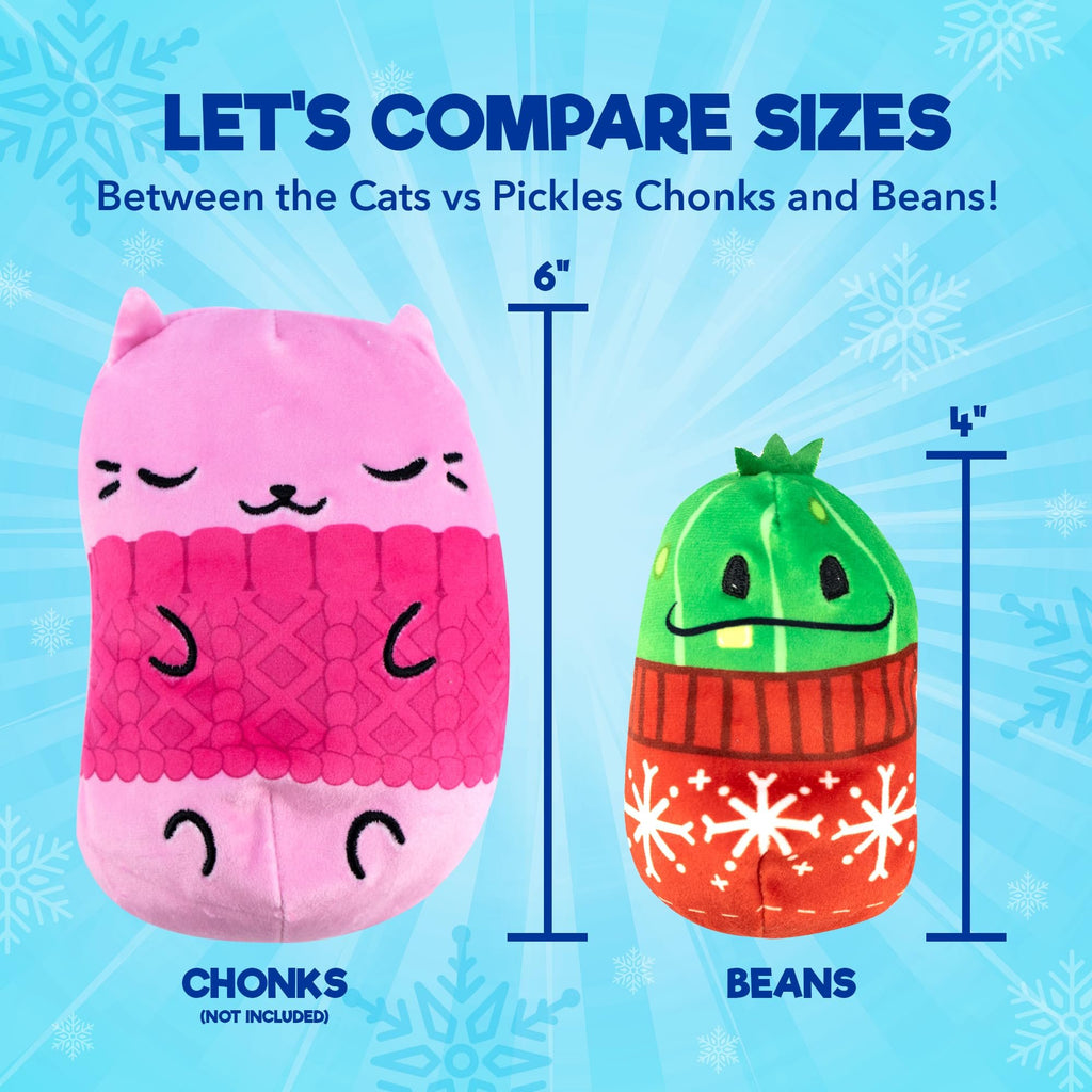 Cats vs Pickles 12pk Christmas Bean Mystery Bags | 4" Bean Filled Plushies for Advent Calendars | Blind Bags for Girls and for Boys | Surprise Bean Collectibles for Kids & Adults | 12-pack
